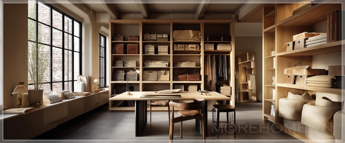  Studio bespoke sang trọng, thợ thủ công làm việc tự nhiên với da cao cấp và vải trung tính, khu vực làm...