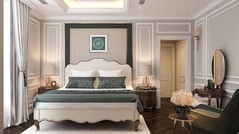 Thiết kế nội thất phòng ngủ tân cổ điển sang trọng, quý phái. Thiết kế nội thất