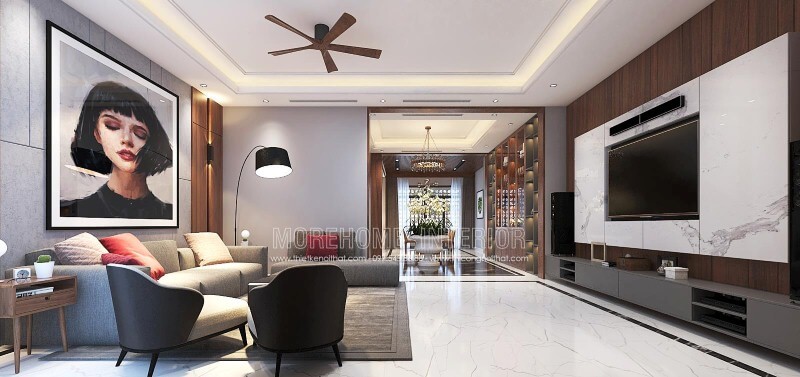 Thiết kế nội thất phòng khách liền phòng ăn đẹp, sang trọng cho biệt thự, nhà phố tại Vinh, Nghệ An. Thiết kế nội thất