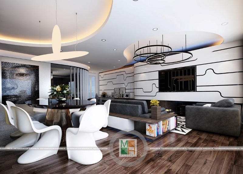 Thiết kế nội thất chung cư Ciputra tiện nghi, KTS đã ưu tiên sử dụng các vật liệu nhẹ như kính cường lực, tấm chắn gỗ kết hợp tủ đựng đồ vừa đảm bảo tính thẩm mỹ vừa tiết kiệm thời gian thi công và diện tích không gian sinh hoạt.