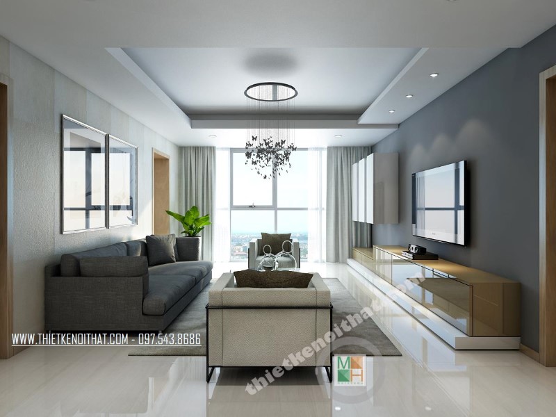 Thiết kế nội thất chung cư Thăng Long Number One đẹp, KTS đã khéo léo sắp xếp không gian xanh tạo sự cân bằng về màu sắc, hay đơn giản là sử dụng thiết kế đèn trùm cách tân nhẹ nhàng mang đến sự hài hòa về đường nét.