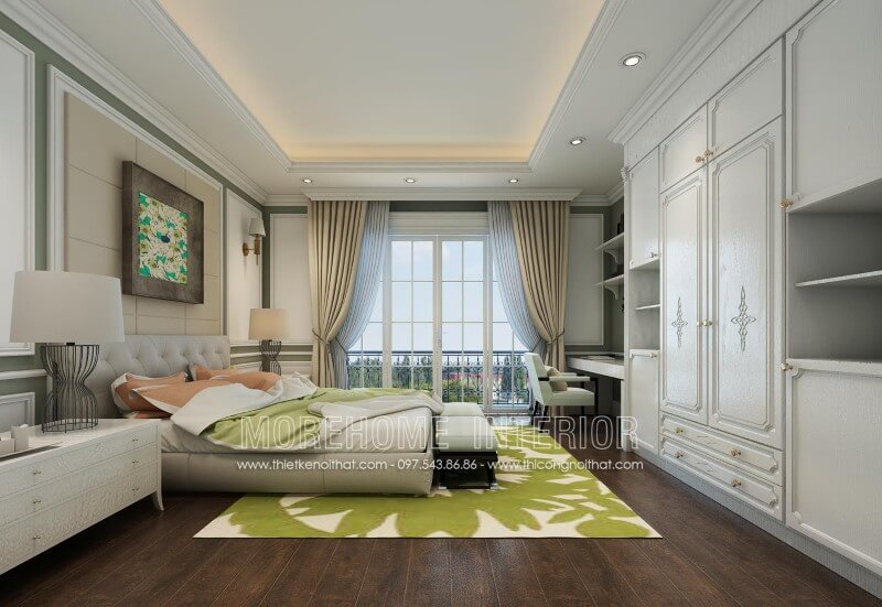 Thiết kế giường ngủ gỗ tsồi bọc da sáng màu tạo sự nhẹ nhàng cho gia chủ Thiết kế nội thất