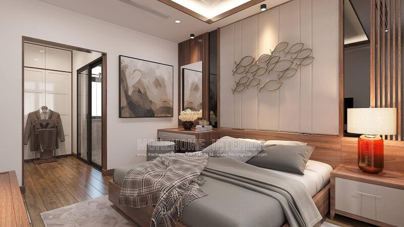 Nếu bạn đang tham khảo về phòng ngủ nam khép kín thì cách trang trí phòng ngủ liền phòng tắm, phòng vệ sinh theo phong cách hiện đại tại biệt thự Vinhomes Imperia Hải Phòng là một gợi ý khá độc đáo. Thiết kế nội thất