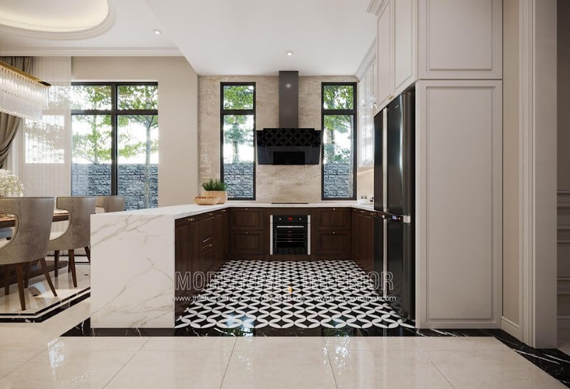 Cửa sổ lớn được trang trí khá hợp lý trong phòng bếp đương đại. Thiết kế nội thất