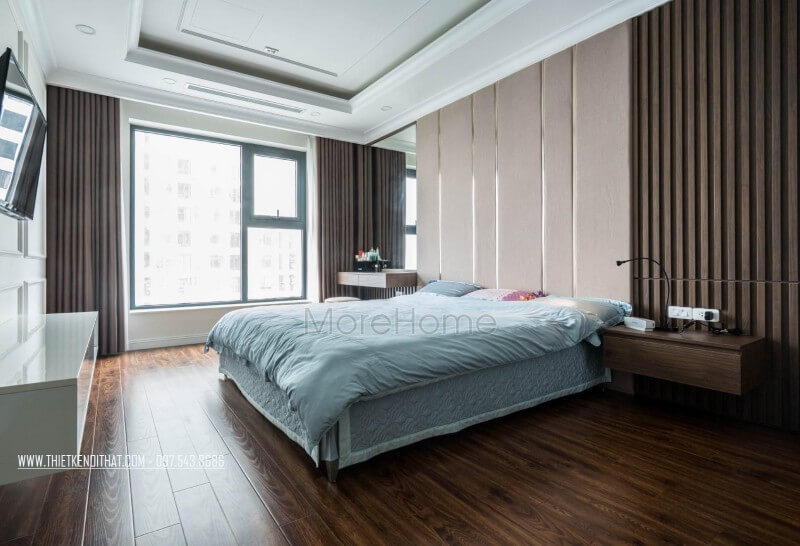 Thi công nội thất phòng ngủ master đơn giản, nhưng đầy đủ công năng đáp ứng tiện nghi nghỉ ngơi thư giãn Thiết kế nội thất phòng ngủ hiện đại, đơn giản tại HCM