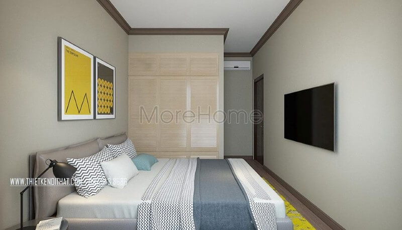 Thiết kế nội thất phòng ngủ chung cư hiện đại với nội thất đơn giản, màu sắc trang nhã mang đến không gian nghỉ ngơi dễ chịu cho gia chủ Thiết kế nội thất phòng ngủ hiện đại, đơn giản tại HCM