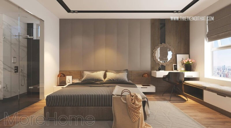 Thiết kế nội thất phòng ngủ chung cư một cách cầu kỳ tinh tế khi tạo điểm nhấn ở những đồ nội thất thiết kế tinh xảo Thiết kế nội thất phòng ngủ hiện đại, đơn giản tại HCM