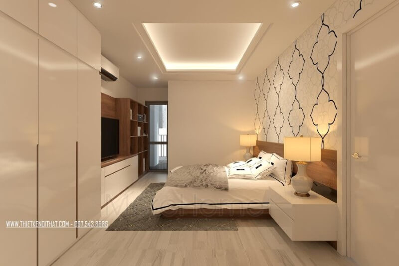 Thiết kế nội thất phòng ngủ chung cư hiện đại sử dụng tone màu nâu đồng nhất với tone màu chủ đạo của căn nhà gợi sự ấm áp và thân mật Thiết kế nội thất phòng ngủ hiện đại, đơn giản tại HCM