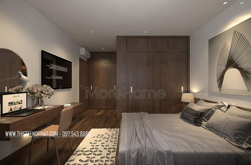 Thiết kế nội thất phòng ngủ căn hộ chung cư cao cấp được kiến trúc sư Morehome thiết kế hiện đại, chất mà đẳng cấp Thiết kế nội thất phòng ngủ hiện đại, đơn giản tại HCM