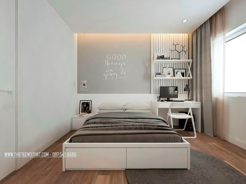 Nội thất trong phòng ngủ của con đều được thiết kế và thi công bằng chất liệu gỗ công nghiệp MDF phun sơn chống ẩm của An Cường. Thiết kế nội thất phòng ngủ hiện đại, đơn giản tại HCM
