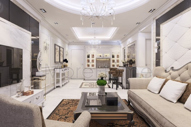 Mẫu thiết kế phòng khách chung cư cao cấp là sự kết hợp hài hòa của nét đẹp hiện đại trẻ trung khỏe khoắn cộng với sự mềm mại sang trọng của phong cách nội thất cổ điển