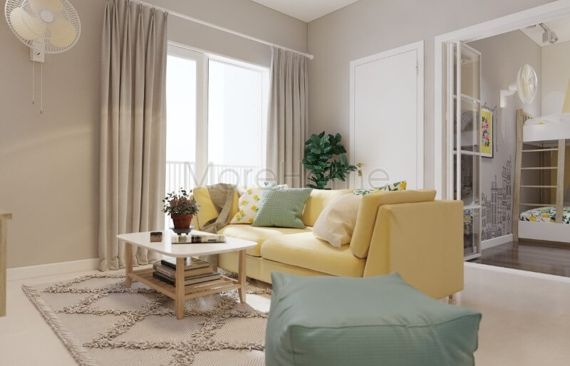 Trang trí nội thất phòng khách chung cư hiện đại với gam màu tươi sáng