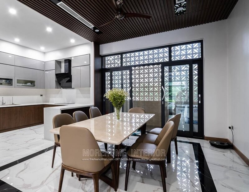 Mẫu bàn ăn mặt đá nhân tạo màu trắng đang được ưa chuộng hiện nay Thiết kế nội thất
