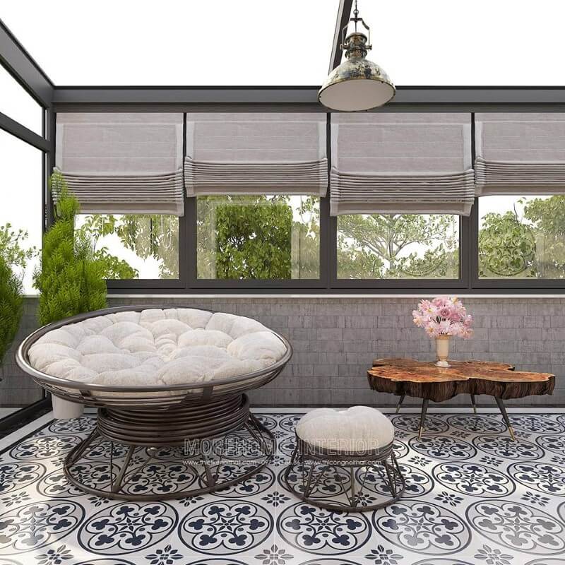 Thiết kế ban công biệt thự, nhà phố đẹp với bộ bàn ghế ngoài trời ấn tượng. Thiết kế nội thất