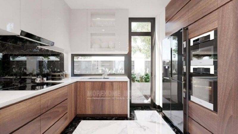 Là một người phụ nữ trong gia đình việc có một phòng bếp hoàn hảo vừa đáp ứng mọi công năng vừa đem lại cần thiết cũng như phát triển mạnh mẽ vật liệu nội thất, tính thẩm mỹ ngày càng khắt khe, bạn có thể nhanh chóng có được mẫu bố trí không gian phòng bếp tuyệt đẹp cho mình như trong ý tưởng thiết kế nội thất phòng bếp tại biệt thự Manhattan Hải Phòng. Thiết kế nội thất