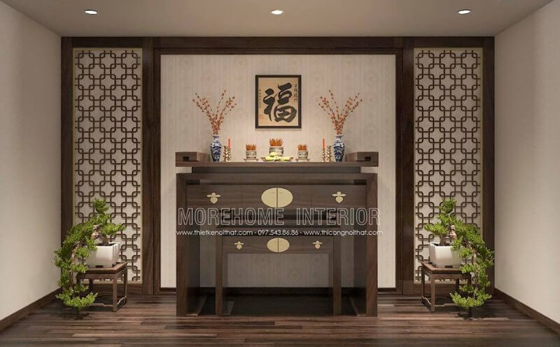 Giấy dán tường màu vàng kim hoa văn cổ điển đẹp, sang trọng cho phòng thờ gia tiên. Thiết kế nội thất