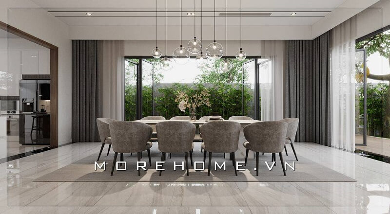 Mẫu thiết kế nội thất phòng ăn biệt thư với bộ bàn ghế ăn cao cấp tạo điểm nhấn bật cho không gian căn nhà Thiết kế nội thất