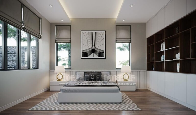 Thiết kế nội thất phòng ngủ màu trắng đẹp sang trọng độc đáo. Thiết kế nội thất