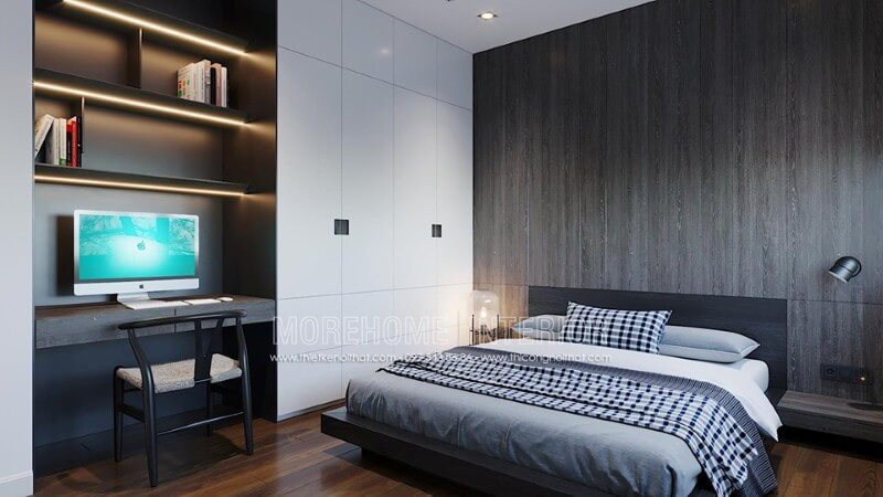 Bố trí phòng ngủ con gỗ công nghiệp An Cường hiện đại đẹp sang trọng. thiết kế chung cư