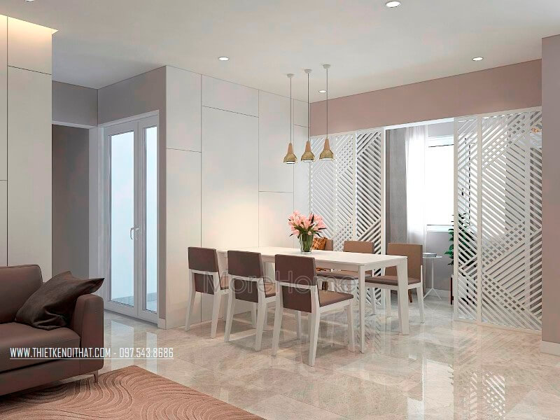 Bộ bàn ăn gỗ tần bì phun sơn Alkana cao cấp của Indonesia màu trắng, kết hợp với 6 chiếc ghế ăn gỗ bọc da màu nâu sang trọng đẳng cấp Thiết kế nội thất
