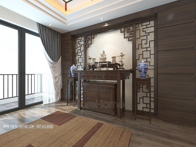 Mẫu bàn thờ gỗ tự nhiên đẹp được ưa chuộng tại MoreHome. Thiết kế nội thất
