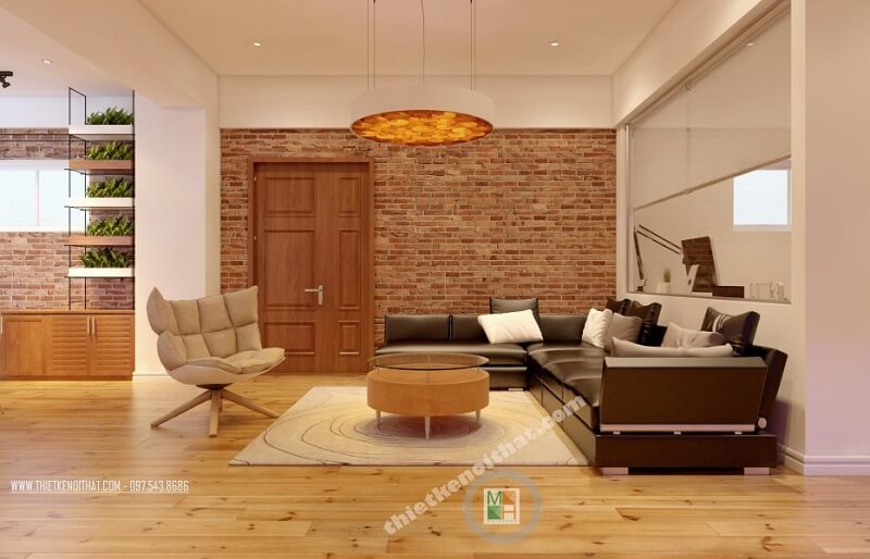 Thiết kế phòng khách chung cư cao cấp sử dụng đồ nội thất gỗ công nghiêp cao cấp mang đến sự sang trọng và đẳng cấp trong tình đường nét Thiết kế nội thất