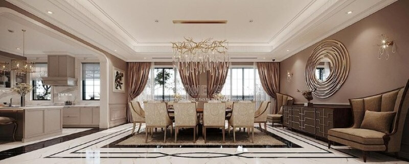 Sắp xếp nội thất phòng ăn đẹp tại biệt thự Vinhomes Imperia Hải Phòng. Thiết kế nội thất