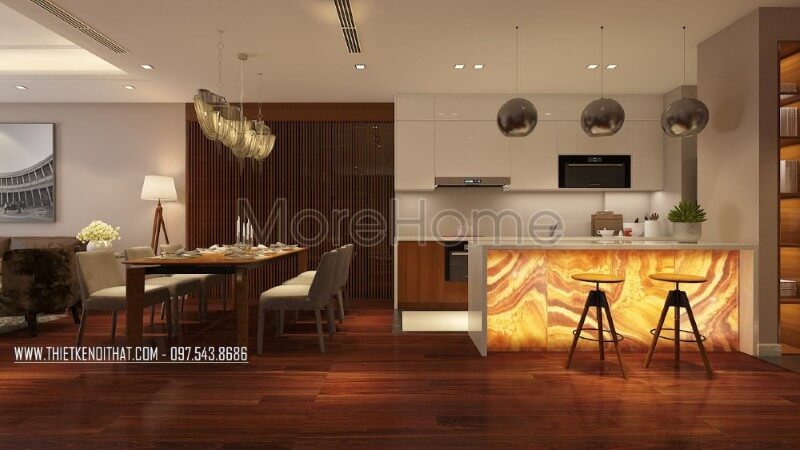 Thiết kế nội thất phòng ăn liền kề với khu vực nấu nướng mang lại sự thuận tiện hơn cho gia chủ Thiết kế nội thất