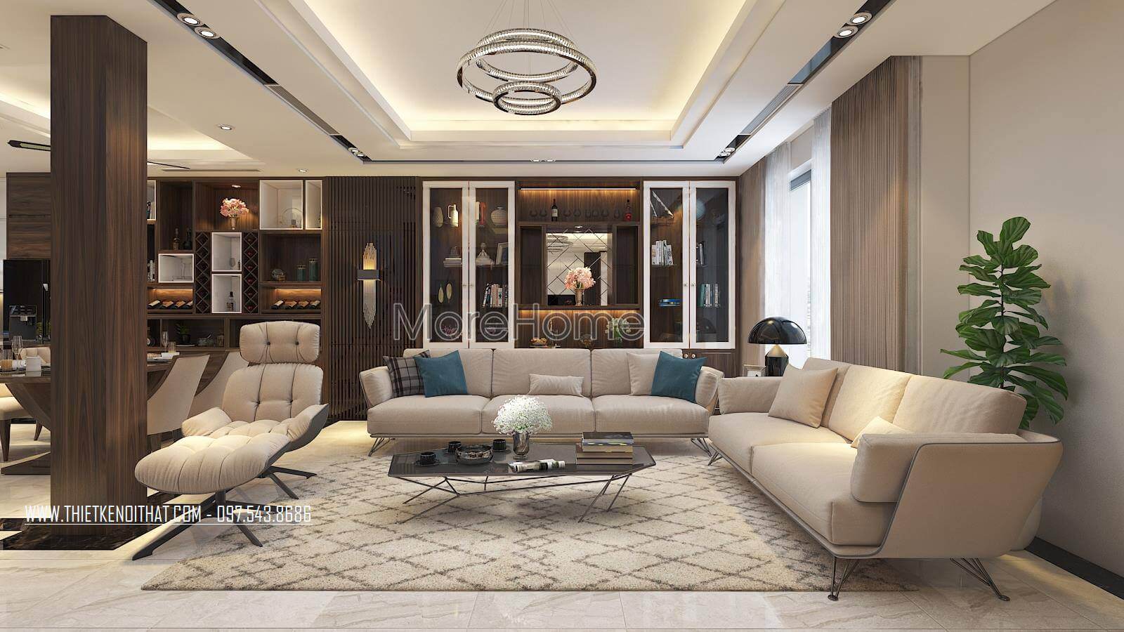 Thiết kế nội thất phòng khách gỗ tự nhiên cho nhà phốchung cư hiện đại, sang trọng Thiết kế nội thất