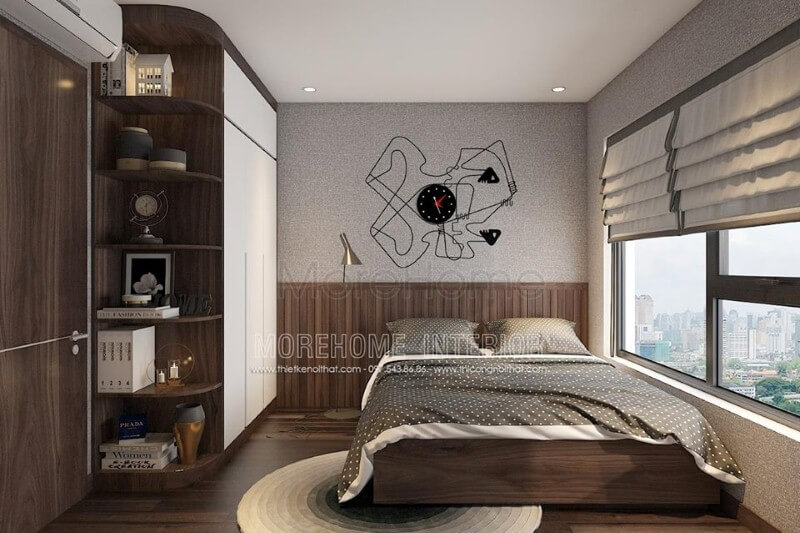 Thảm trải sàn tròn tròn nhỏ vừa giúp đôi chân bạn không bị lạnh khi bước xuống giường vừa tạo cảm giác thông thoáng cho căn phòng. thiết kế chung cư