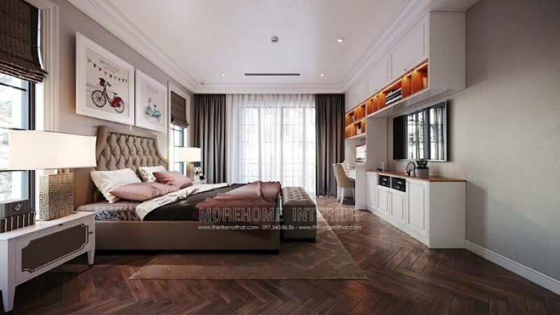 Giường ngủ bọc nệm phong cách đương đại đẹp, sang trọng cho phòng bé trai. thiết kế chung cư