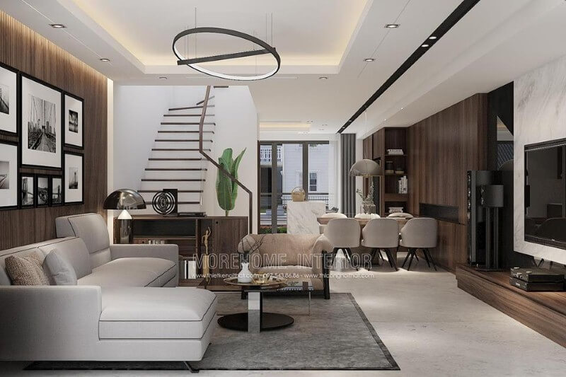 Sắp xếp phòng khách liền phòng bếp, phòng ăn phong cách hiện đại đã trở thành xu hướng ấn tượng nhất hiện nay. Thiết kế nội thất