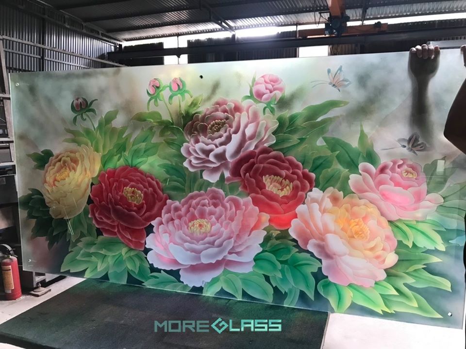 Tranh kính hoa mẫu đơn