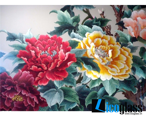 Tranh kính hoa mẫu đơn